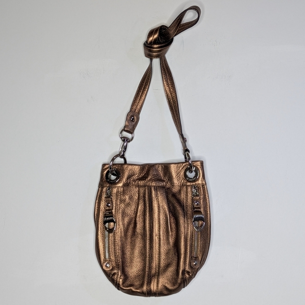 B Makowsky Bronze Silver Small Leather Crossbody Bag Purse